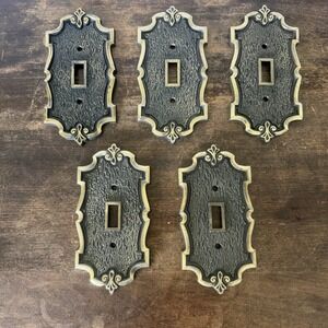 5pc Vintage Brass Tone Light Switch Covers Spanish Revival Hollywood Regency